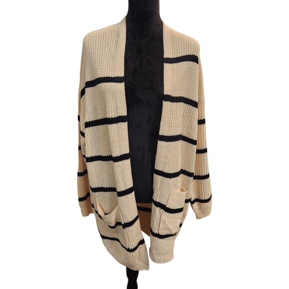 NWT Main Strip Beige and Black Stripe Cardigan Size L - Picture 3 of 6